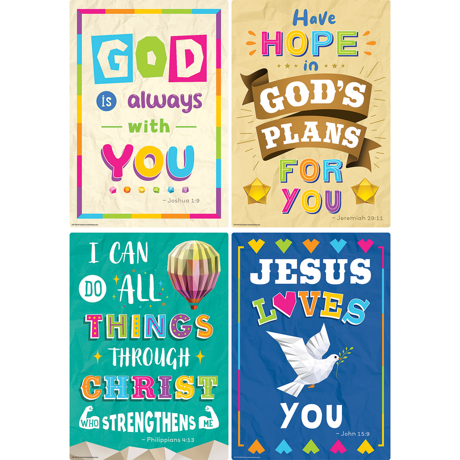 Inspirational Bible Verses Small Poster Pack - Set of 12 Motivational Scripture Wall Art Prints for Home, Office & Church Decor