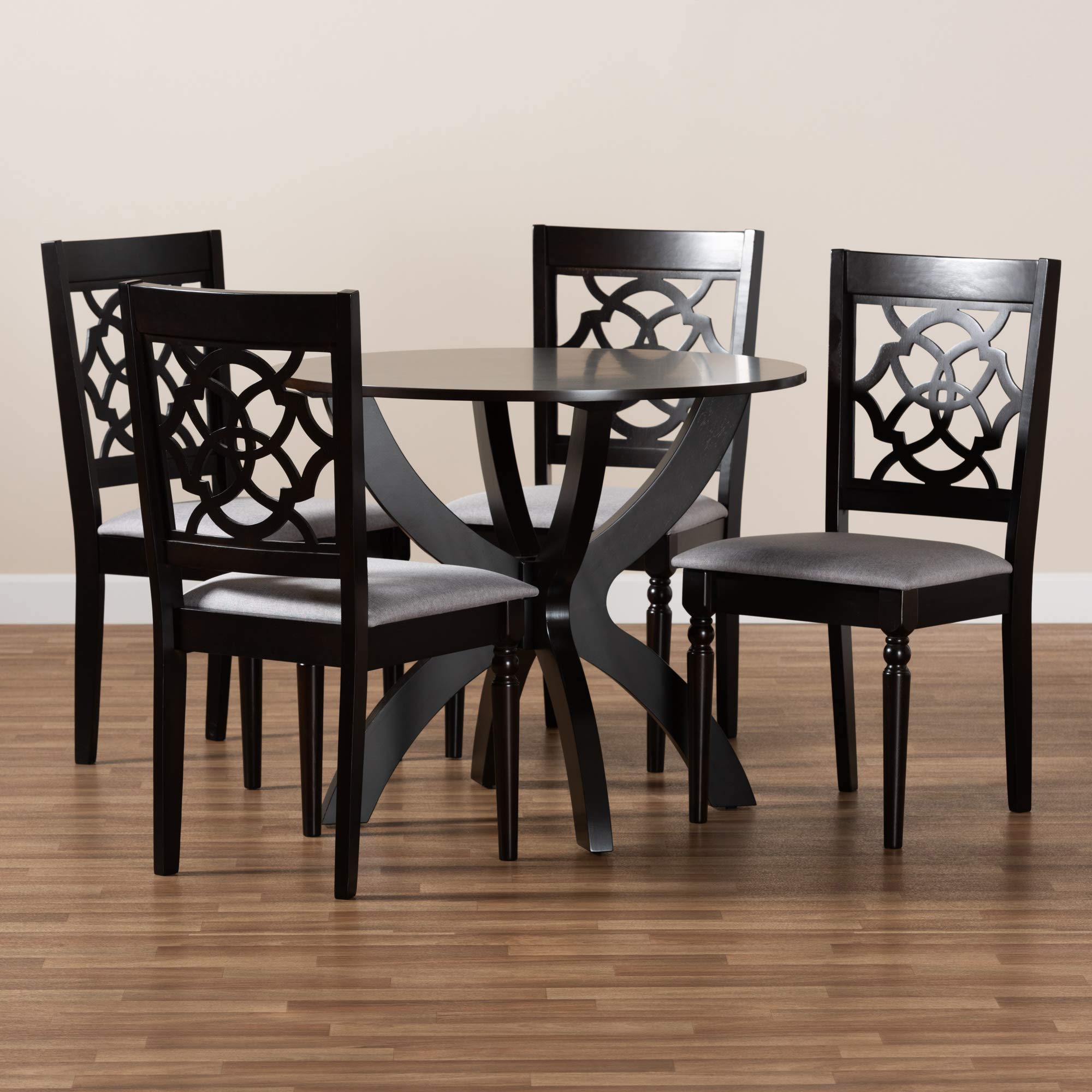 Baxton Studio Modern 5-Piece Dining Set - Grey & Dark Brown Wood Table with 4 Upholstered Chairs | Perfect for Small Spaces, Breakfast Nooks & Apartment Dining Rooms