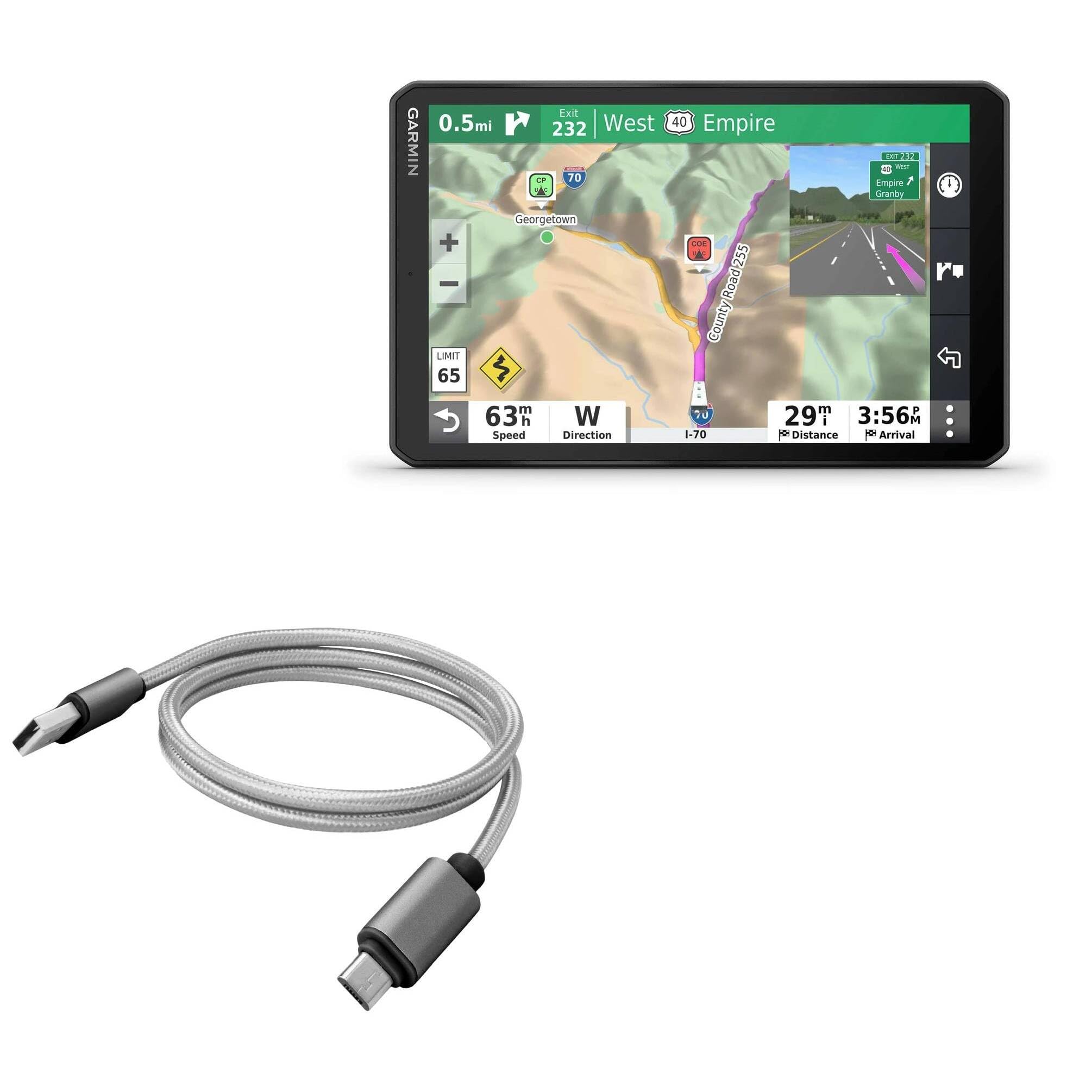 Garmin RV 890 Micro USB Charging Cable - Durable Braided Nylon Cord, Fast Charging & Data Sync Compatible with Garmin GPS Devices - Perfect for RV Travel, Camping & Road Trips