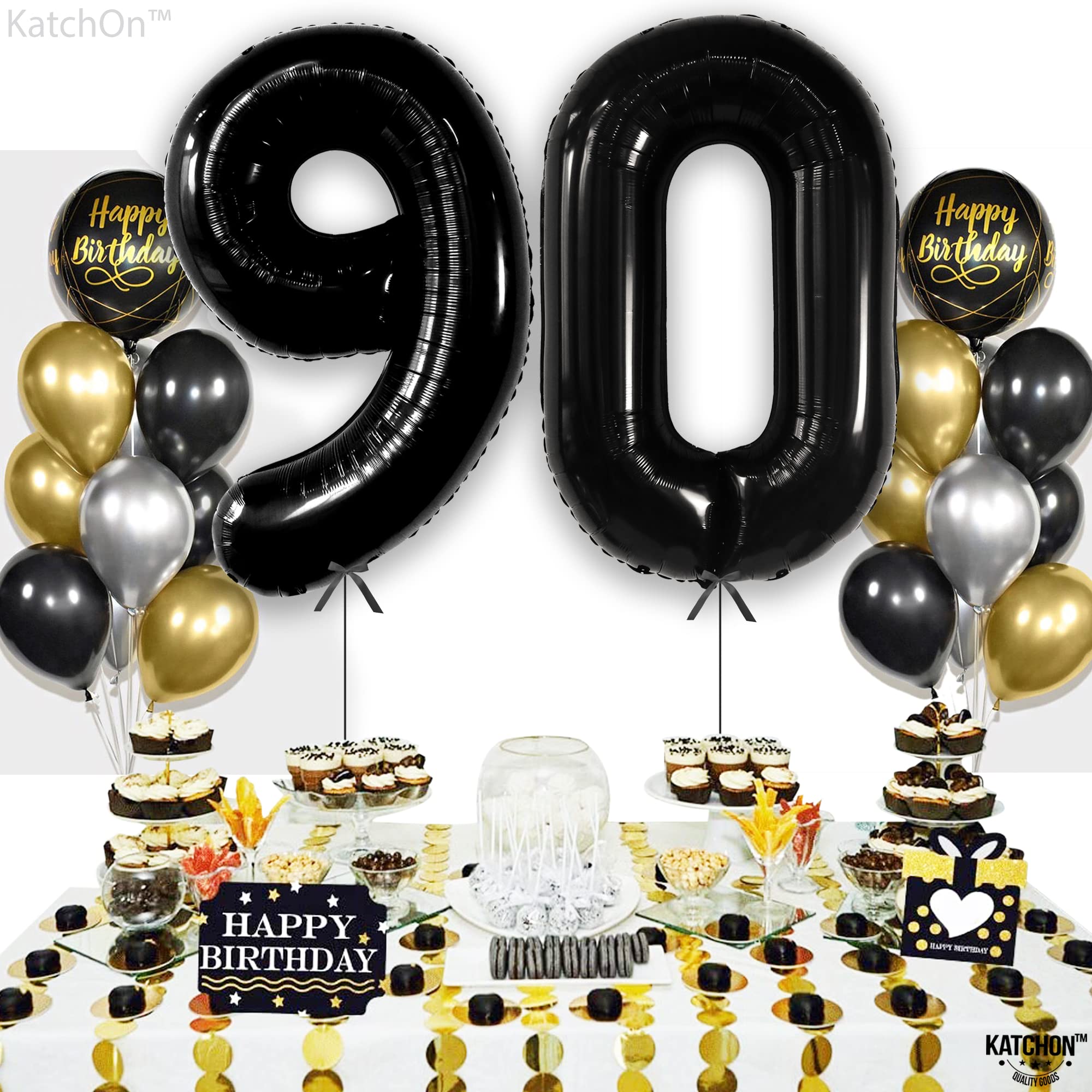 KatchOn 40 Inch Big Black 90 Balloon Number - Giant 90th Birthday Party Decorations | Happy Birthday Balloons for Women & Men | Perfect for 90th Birthday Parties, Anniversaries, Retirement Celebrations & Milestone Events