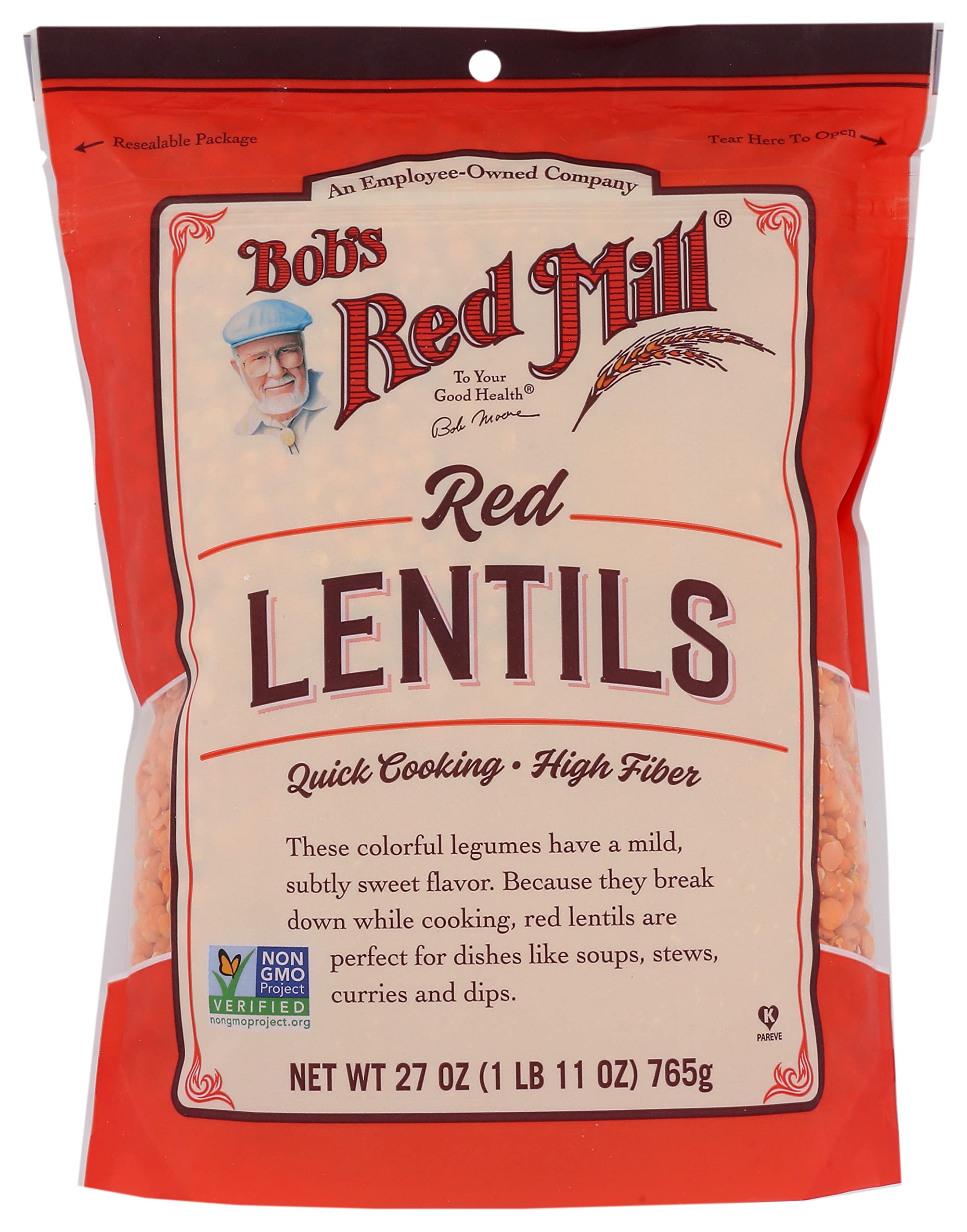 Organic Red Lentils by Bob's Red Mill - 27 Oz (Pack of 4) | High-Protein, Gluten-Free Legumes for Soups, Stews & Vegan Meals | Bulk Pantry Staples for Healthy Cooking
