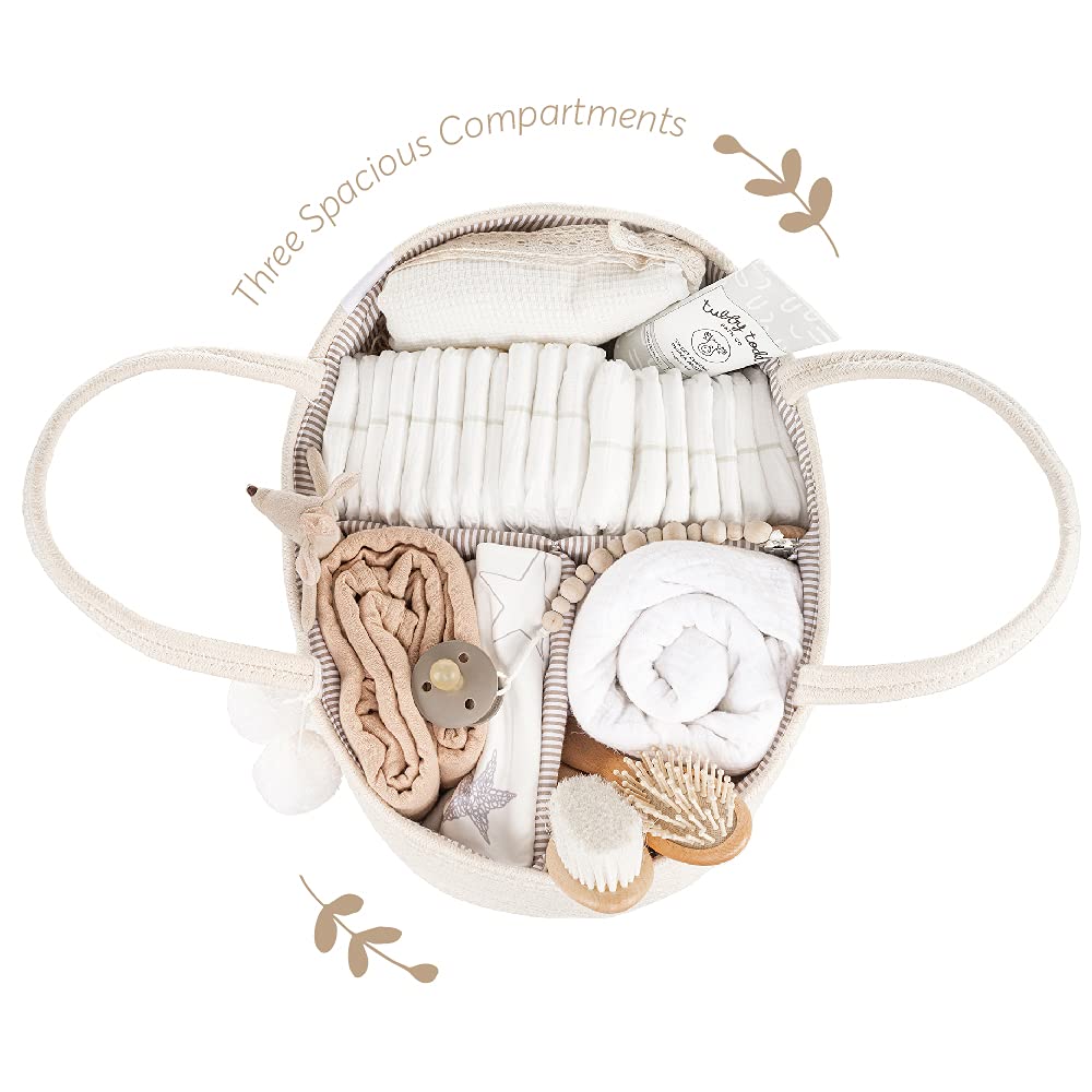 Portable Baby Diaper Caddy Organizer - Rope Nursery Storage Bin for Diapers & Essentials - Perfect for Changing Table, Nursery & Car Travel - Ideal Baby Shower Gift & Registry Present (Beige) - Keep Baby Essentials Organized at Home or On-the-Go