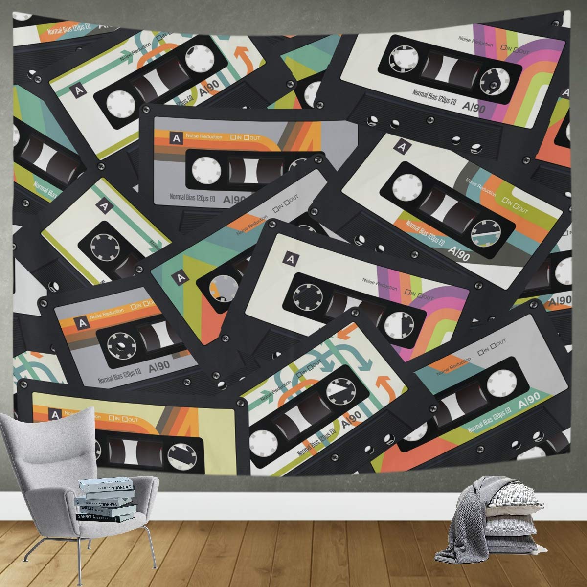 DOMIKING Vintage Cassette Tape Music Tapestry Wall Hanging - 80x60 Inch Trippy Wall Art for Bedroom & Living Room Decor - Perfect for Boho Aesthetic, Music Lover Gifts, and Hippie Room Design