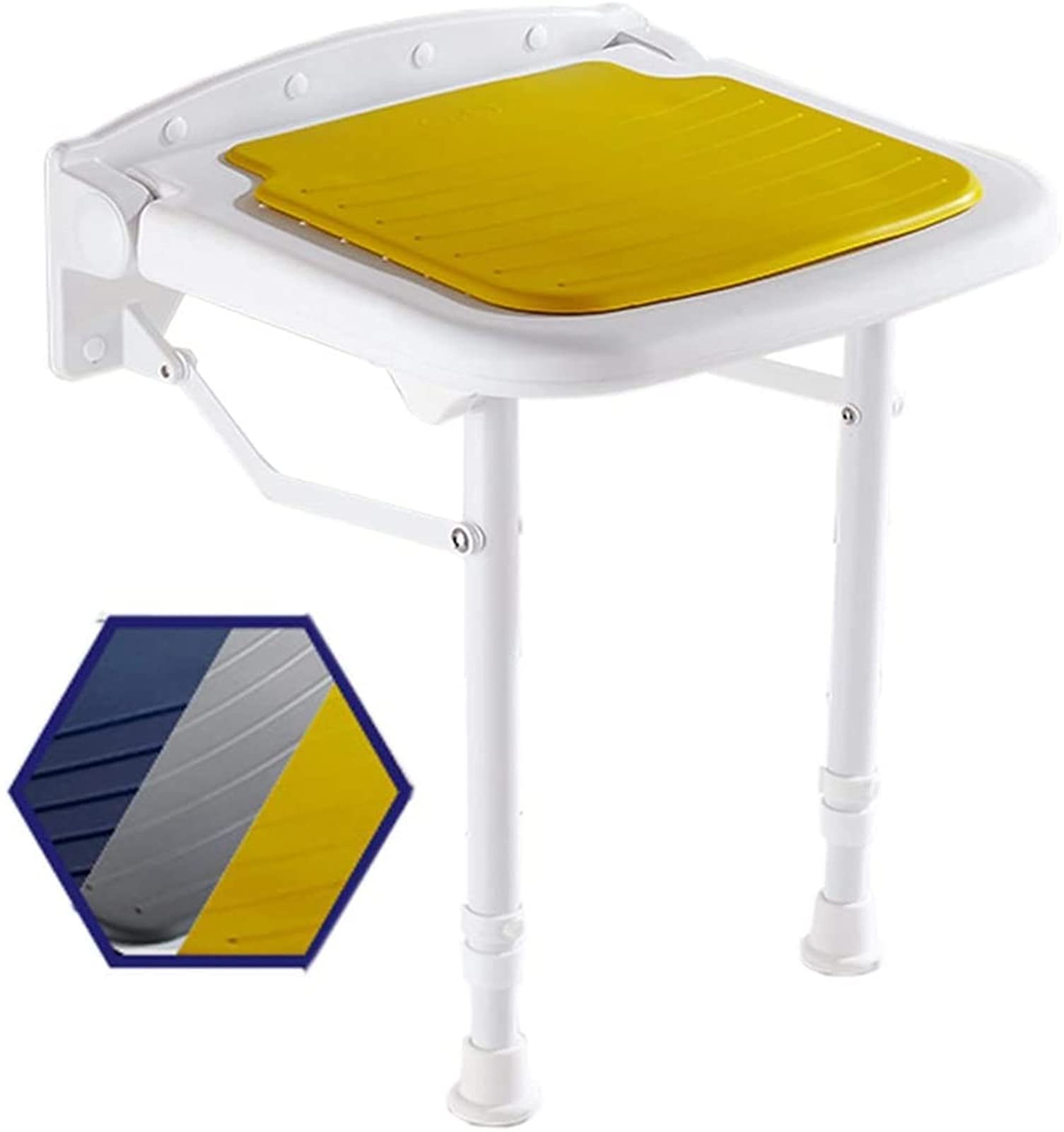 DMZXF Folding Shower Stool - Wall Mount Bath Seat with Non-Slip Surface, Adjustable Height & 3 Color Options (Gray, 38×36.5×47.5cm) - Ideal for Elderly, Disabled & Post-Surgery Bathroom Safety