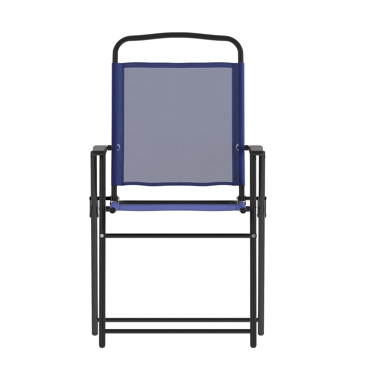 Flash Furniture Mystic Folding Patio Sling Chairs - Set of 4 Navy Textilene Outdoor Lawn Chairs with Armrests | Perfect for Poolside, Backyard, Garden & Patio Relaxation