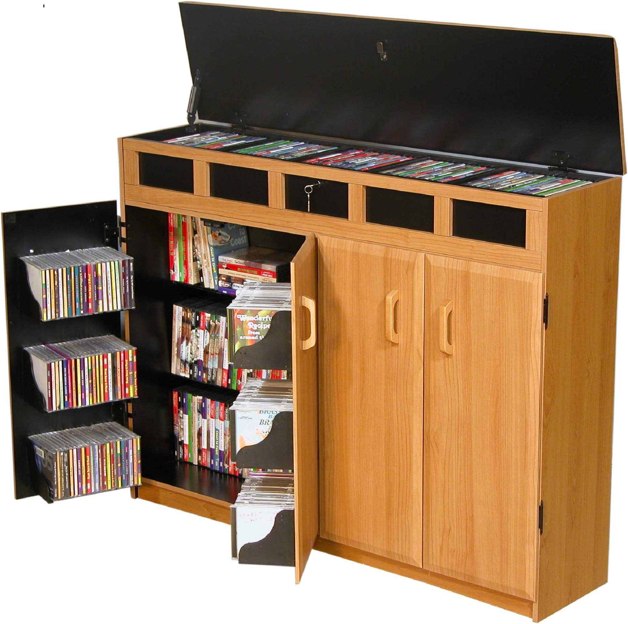 Venture Horizon Oak Top Load Media Cabinet - Stylish Storage for DVDs, Games & Electronics in Living Room & Home Theater