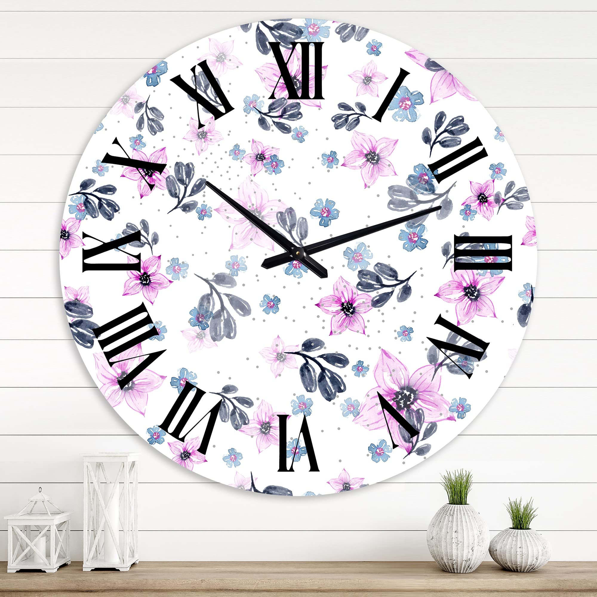 DesignQ Traditional Wall Clock - Pink Floral Botanical Decor for Bedroom, Living Room & Office | Large Vintage Style Clock with Flowers and Petals | Perfect Home Decor Gift