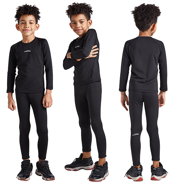 Boys & Girls Black Thermal Compression Top & Bottom Set CH001 - Warm Winter Base Layer for Kids Outdoor Sports & Activities