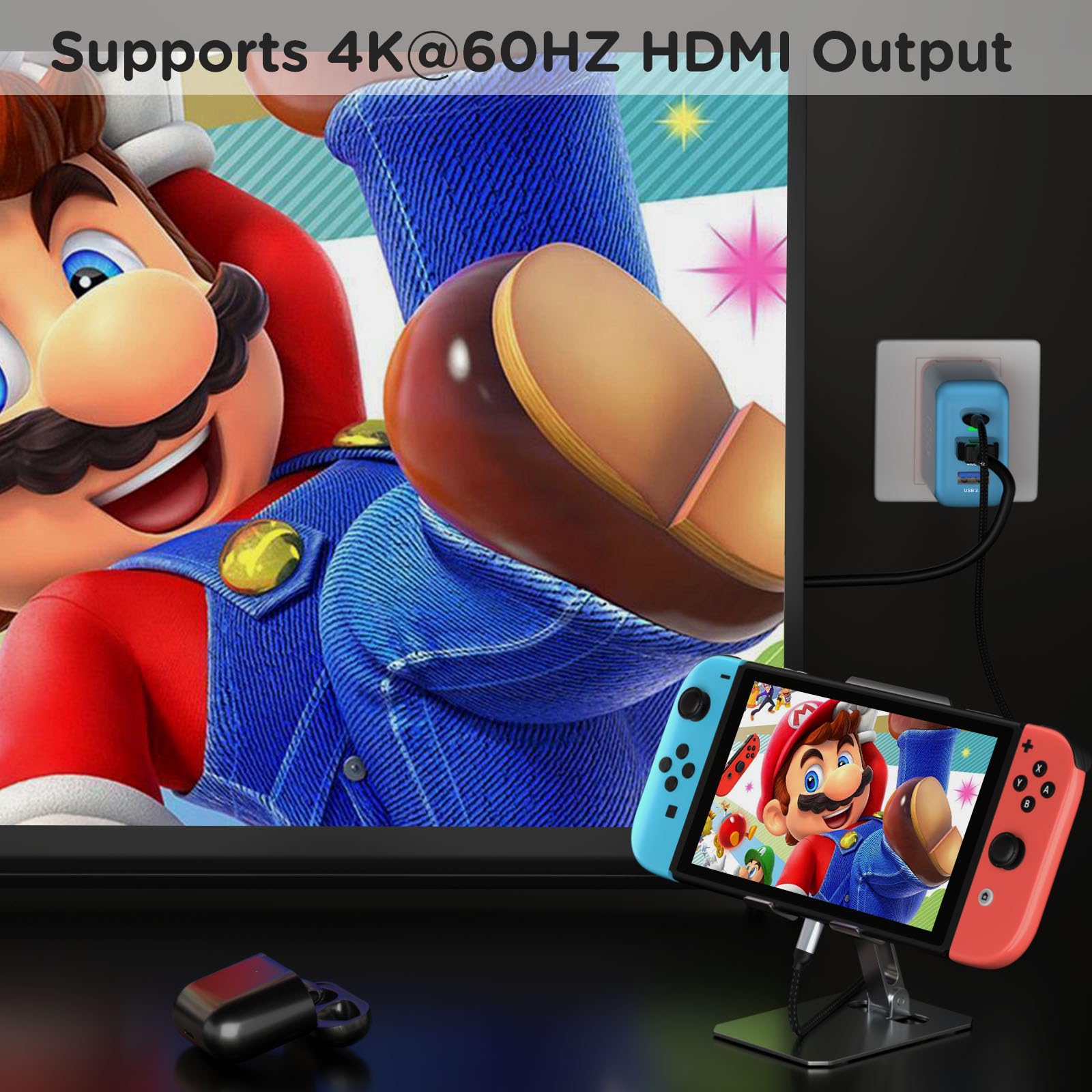 67W USB C Charger Dock for Nintendo Switch/OLED - Portable Travel TV Docking Station with 4K HDMI, USB 2.0 & PD Charging Port - Fast Charging Adapter with USB-C Cable for Laptop, Phone, Steam Deck - Perfect for Gaming, Travel & Home Entertainment