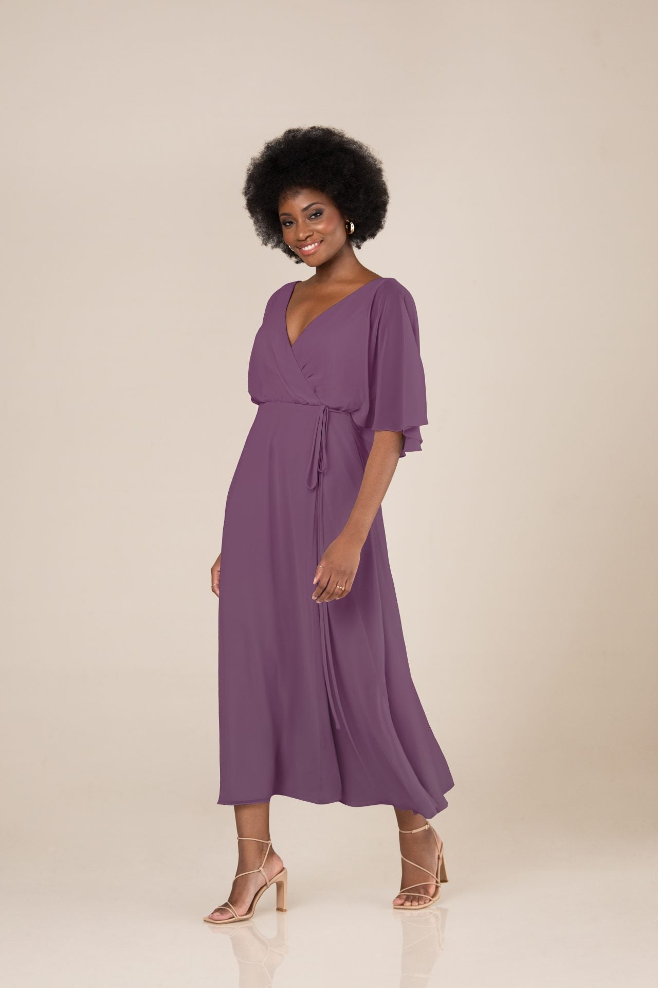 Chaya Tea Length Chiffon Dress - Elegant Flowy Midi Dress for Women | Perfect for Afternoon Tea, Garden Parties & Special Occasions