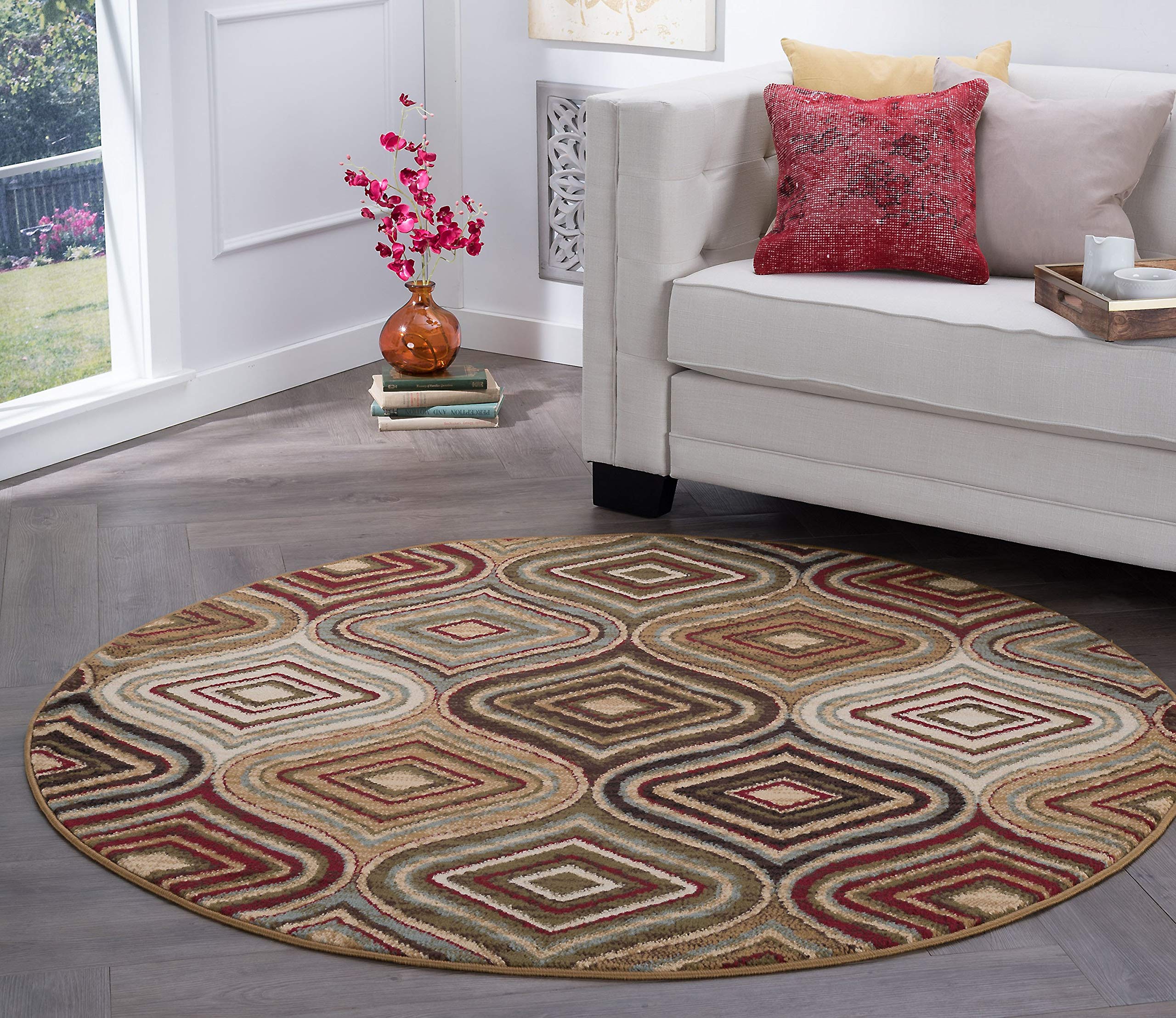 Darbee Beige 8 Foot Round Area Rug - Modern Geometric Design for Living Room, Bedroom & Dining Room | Soft & Durable Home Decor for Cozy Spaces