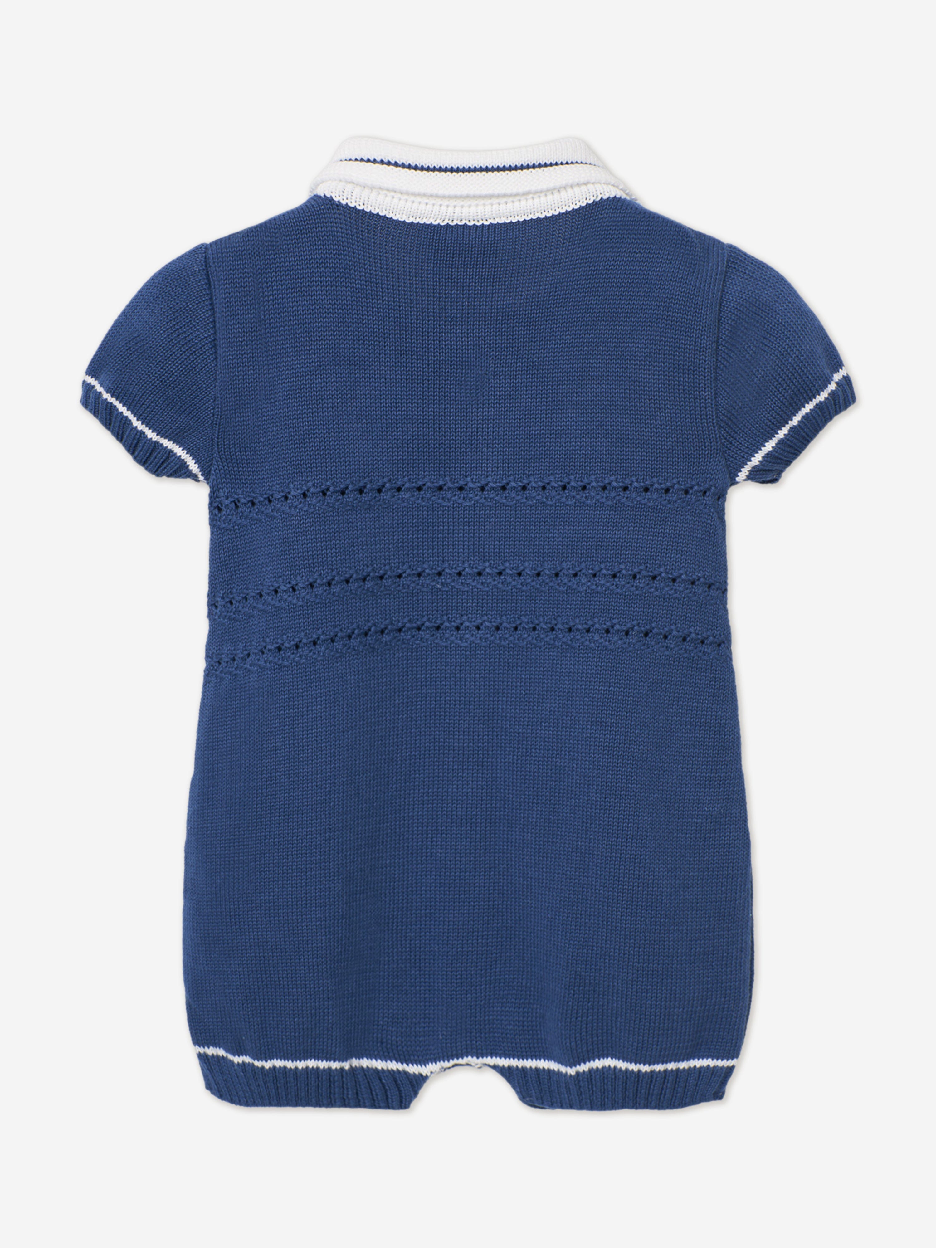 Adorable Baby Boys Knitted Romper - Soft Blue Cotton Jumpsuit for Newborns & Infants | Perfect for Playtime, Photo Shoots & Family Outings
