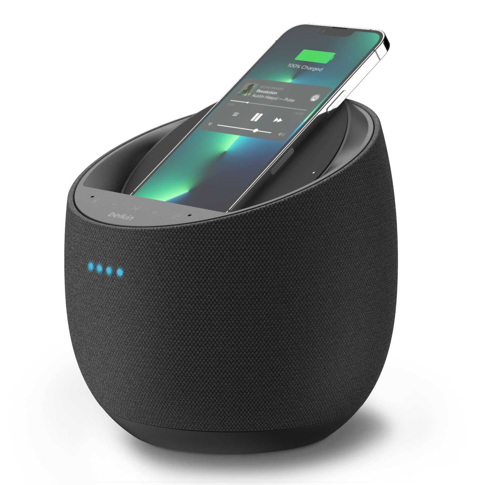 Belkin SoundForm Elite Hi-Fi Smart Speaker with Wireless Charger - Alexa Voice-Controlled Bluetooth Speaker Powered by Devialet Sound Technology - Fast Wireless Charging for iPhone, Samsung Galaxy & More (Black) - Perfect for Home, Office & Outdoor Use
