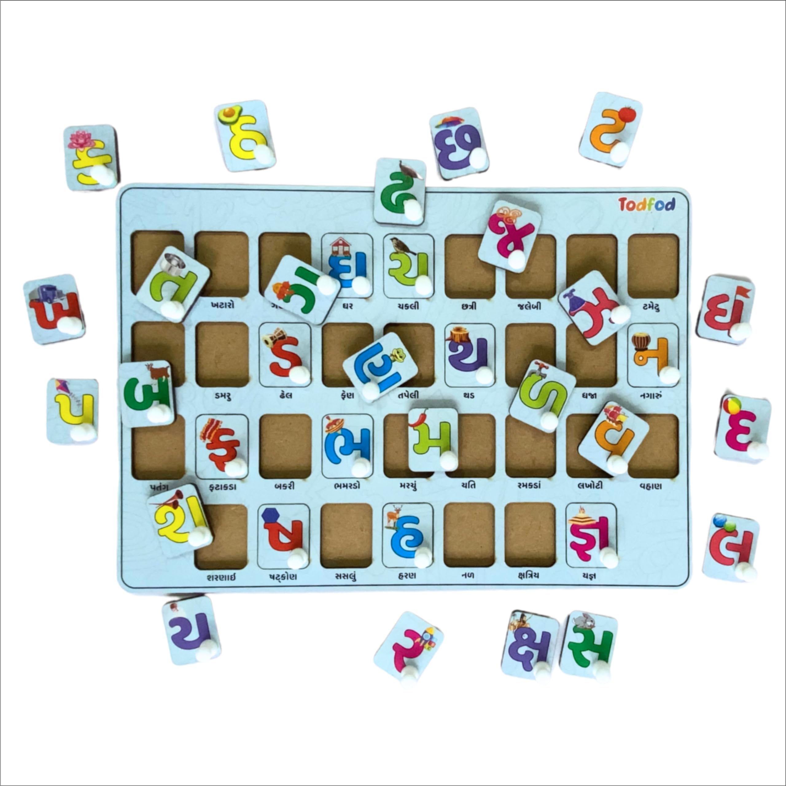 TodFod Wooden Gujarati Alphabet & Shapes Puzzle Toy for Kids – Educational Learning Board with Knob for Preschoolers (Gujarati Kakko) – Perfect for Early Childhood Development & Montessori Classrooms