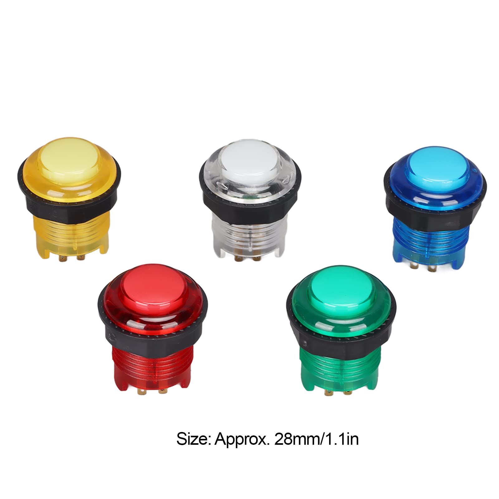 5-Pack 28mm LED Illuminated Push Buttons - 5V Round Arcade Buttons for MAME, JAMMA, Fighting Games & DIY Arcade Cabinets - Perfect for Home Arcades, Gaming Consoles & Retro Game Builds