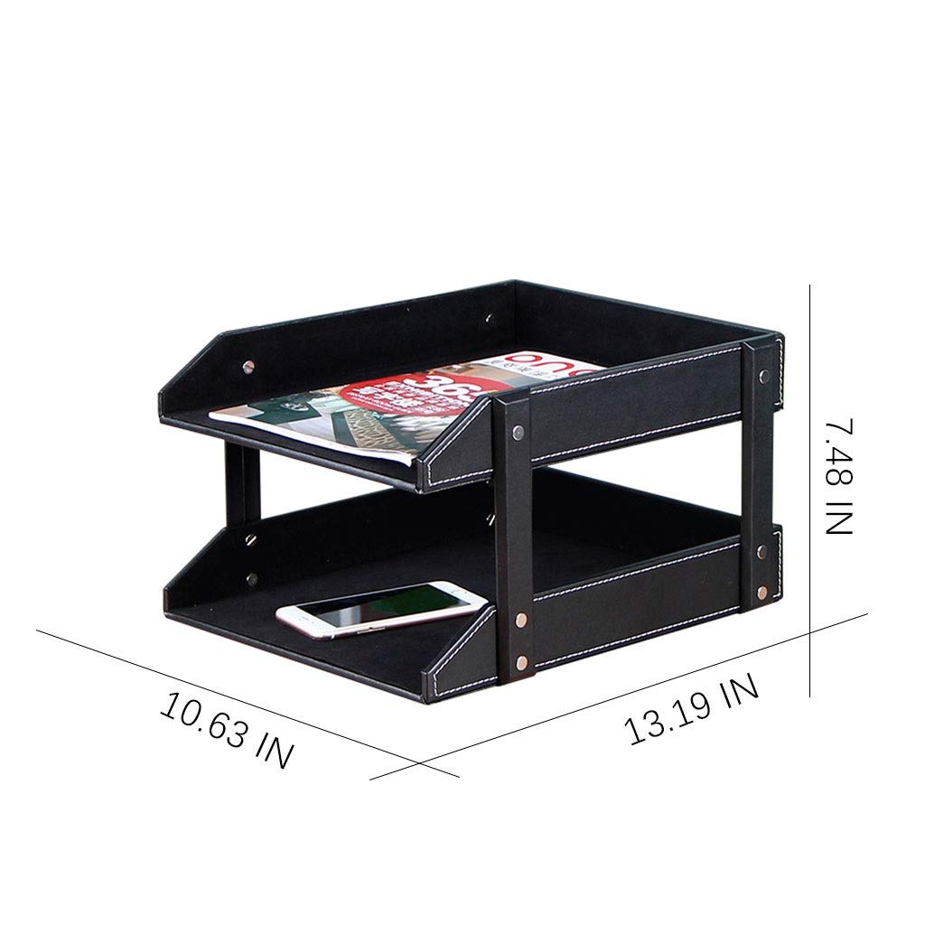 Premium Leather Desk Organizer - 2-Tier File Holder & Stackable Document Tray for Office, Home, or School Organization | Perfect for Paper, Files, and Stationery Storage