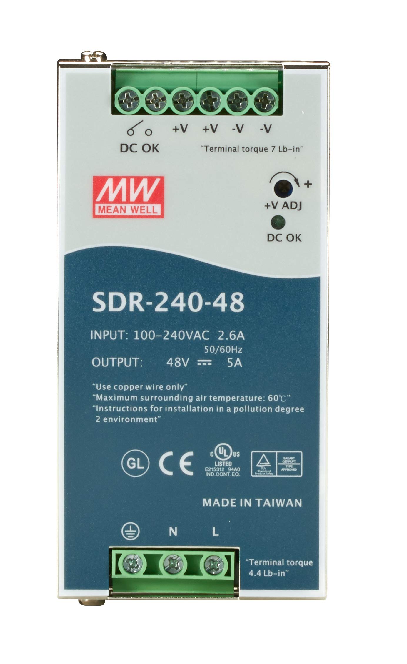 240W 48VDC DIN Rail Power Supply - Industrial Grade Black Box Power Supply for Automation, Control Panels & Electrical Systems