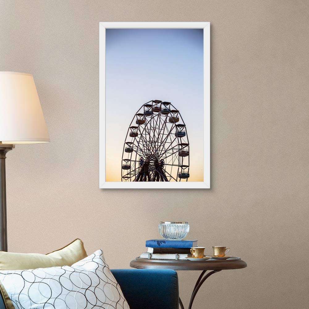 Virginia Beach Ferris Wheel White Framed Art Print - Coastal Wall Decor for Living Room, Bedroom & Office - Virginia Beach Landmark Artwork