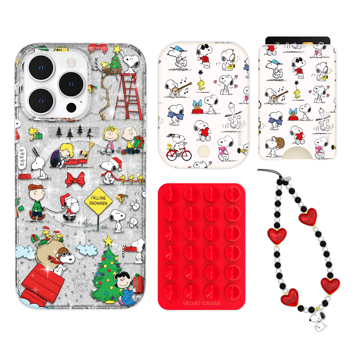 Snoopy Christmas Glitter iPhone Case with Wallet - Cute Cartoon Character Phone Cover & Card Holder Set - Perfect Holiday Gift for Fans, Family & Friends (Great for Travel, Shopping & Daily Use)