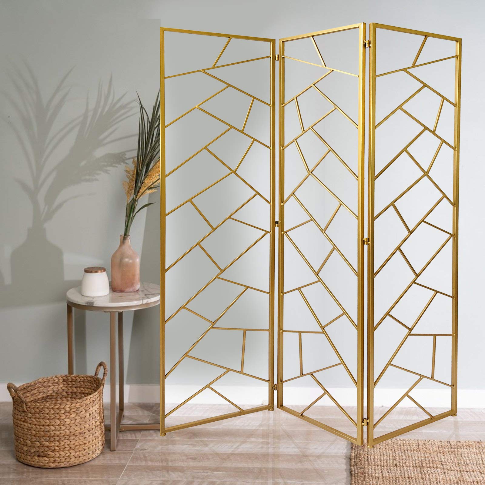 Screen Gems SG-351 Gold Room Divider Panel - 6ft Tall Folding Privacy Screen for Home Office, Bedroom & Living Room Separation