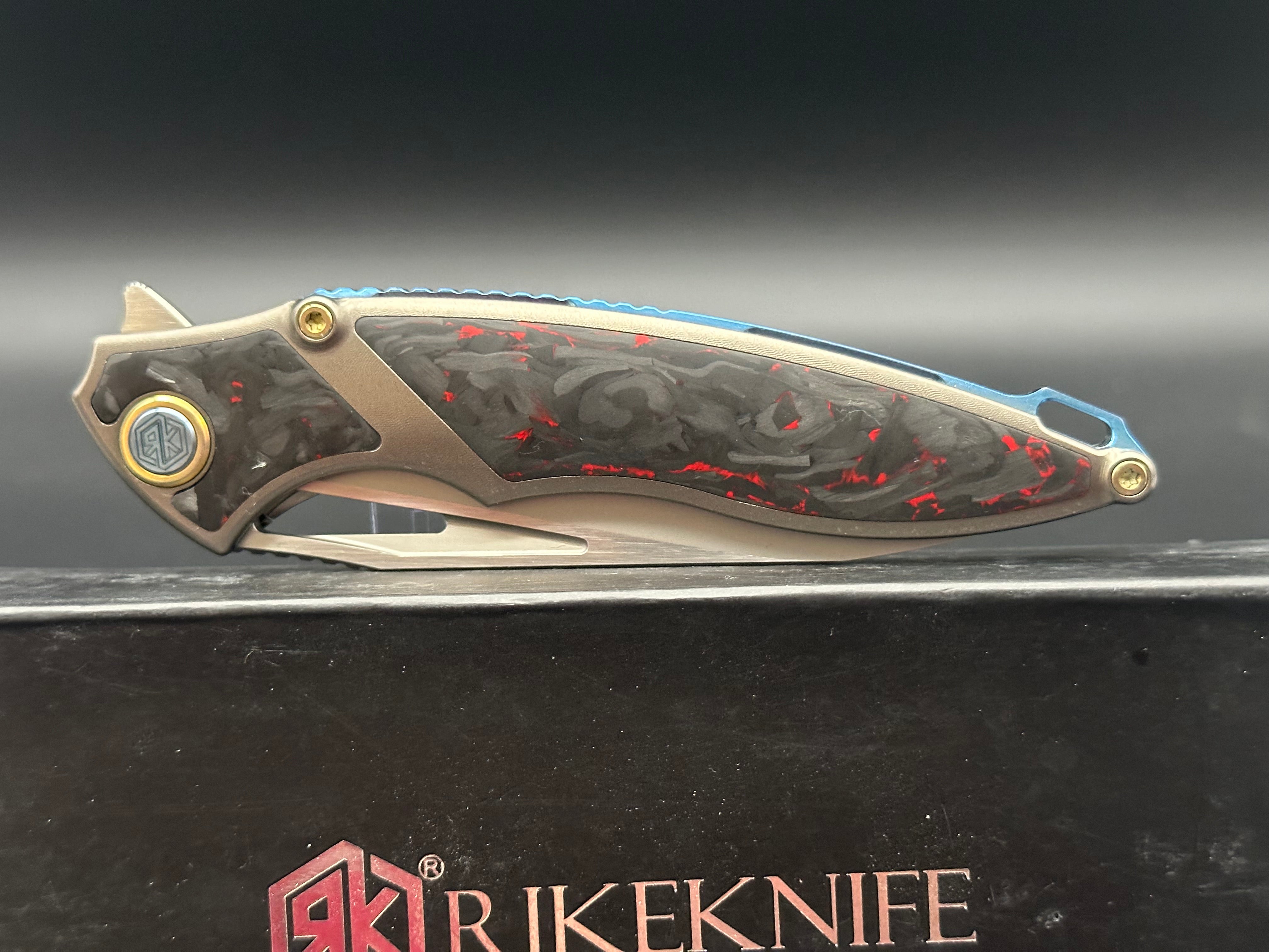 Rike Knife 1902 RCF - Titanium Frame & Red Carbon Fiber Scales with M390 Blade - Premium EDC Folding Knife for Outdoor, Camping, and Survival