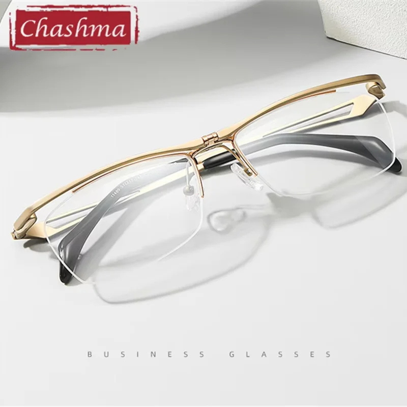 Men's Titanium Semi-Rim Square Browline Eyeglasses Frame 14489 - Lightweight & Durable for Office, Reading & Everyday Use