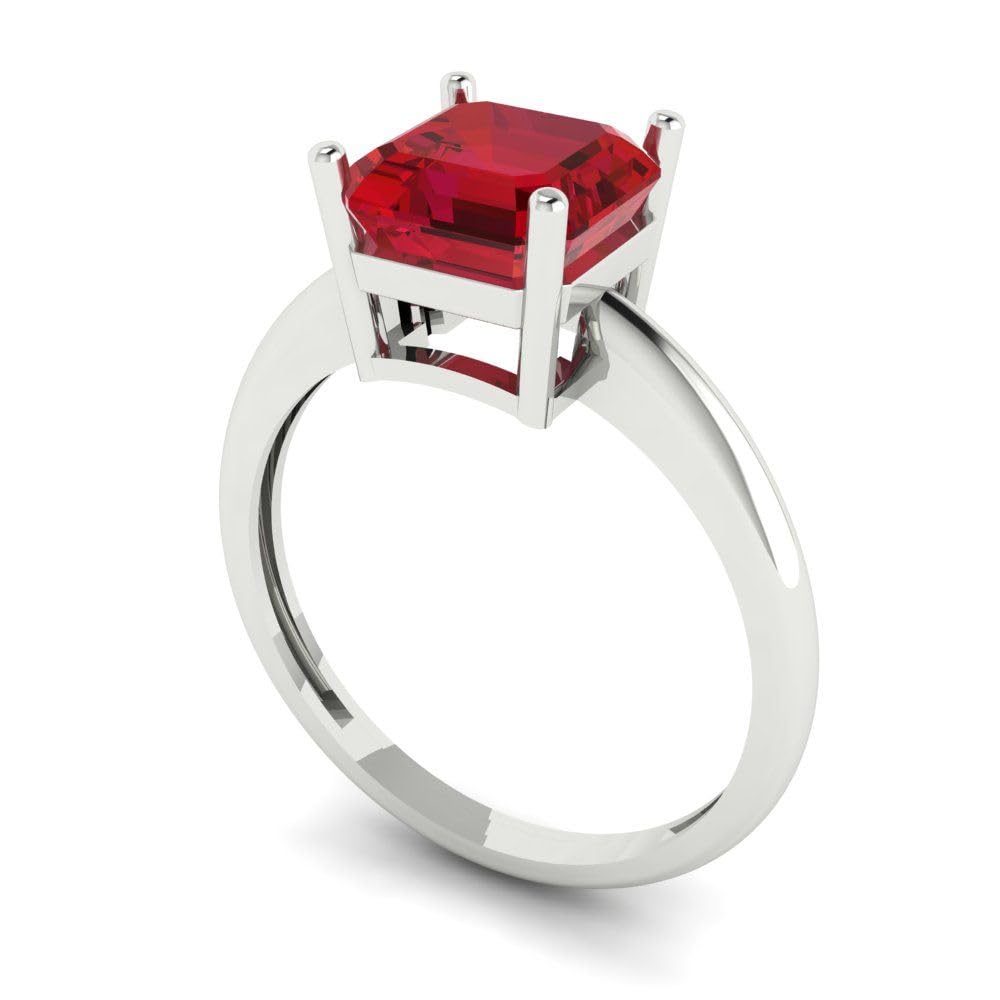 2.0ct Asscher Cut VVS1 Red Ruby Solitaire Engagement Ring for Women - 14k White Gold Wedding, Bridal & Anniversary Jewelry - Perfect for Proposals, Weddings & Special Occasions