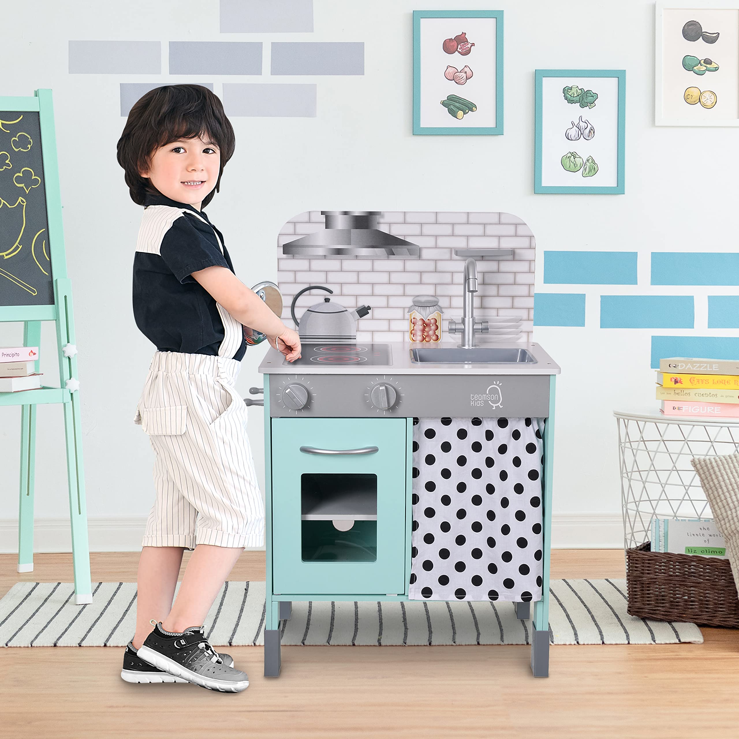 Teamson Kids Little Chef Philly Modern Play Kitchen Set - Mint Green Pretend Cooking Toy for Toddlers & Preschoolers - Perfect for Imaginative Play, Birthday Gifts & Daycare Learning Activities