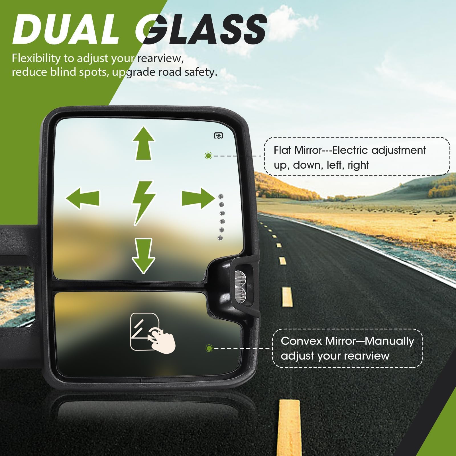 2003-2007 Chevy Silverado GMC Sierra Switchback Towing Mirrors - Power Heated Extendable Side Mirrors with Dynamic Turn Signal, Running Light & Backup Lamp (Black) - Perfect for Towing, Camping & Off-Road Adventures