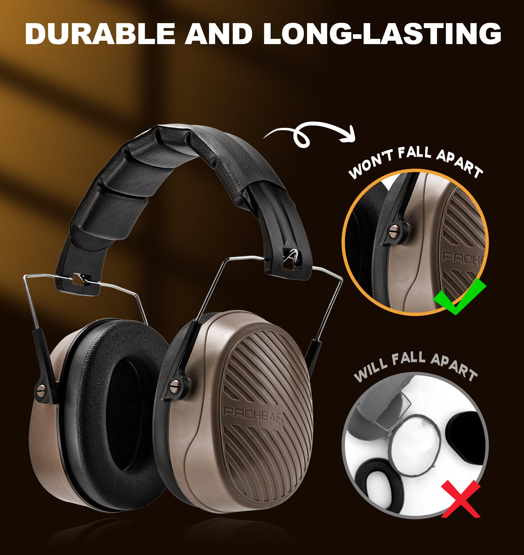 PROHEAR 038 Noise Cancelling Safety Earmuffs - 28dB Hearing Protection for Shooting, Construction & Power Tools - Compact Foldable Headphones for Mowing, Woodworking & DIY Projects - Comfortable Ear Defenders for Outdoor Work & Home Use