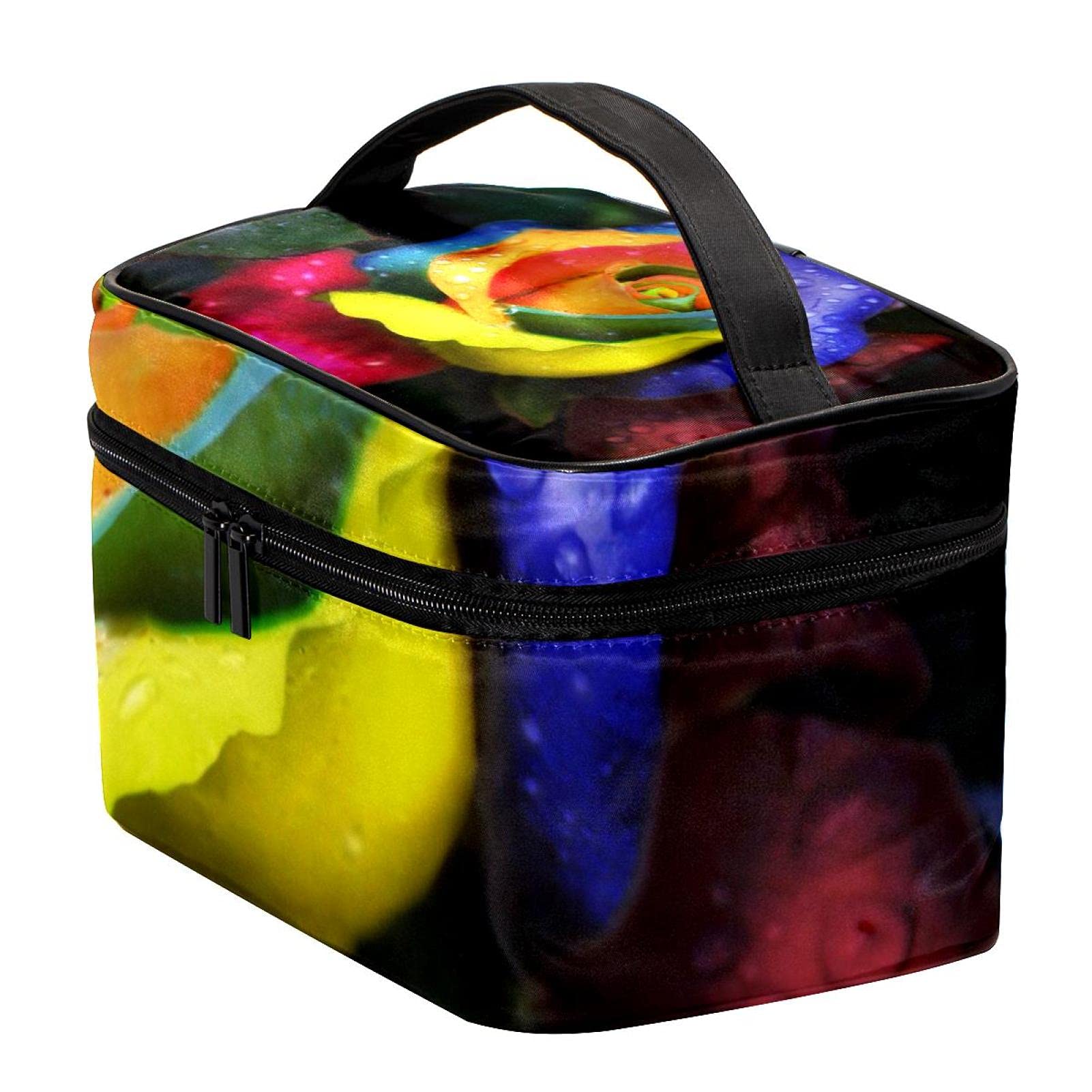 Vibrant Roses Print Large Travel Makeup Bag - Waterproof Cosmetic Organizer with Zipper for Women & Girls | Perfect for Vacation, Gym, Business Trips & Daily Essentials Storage