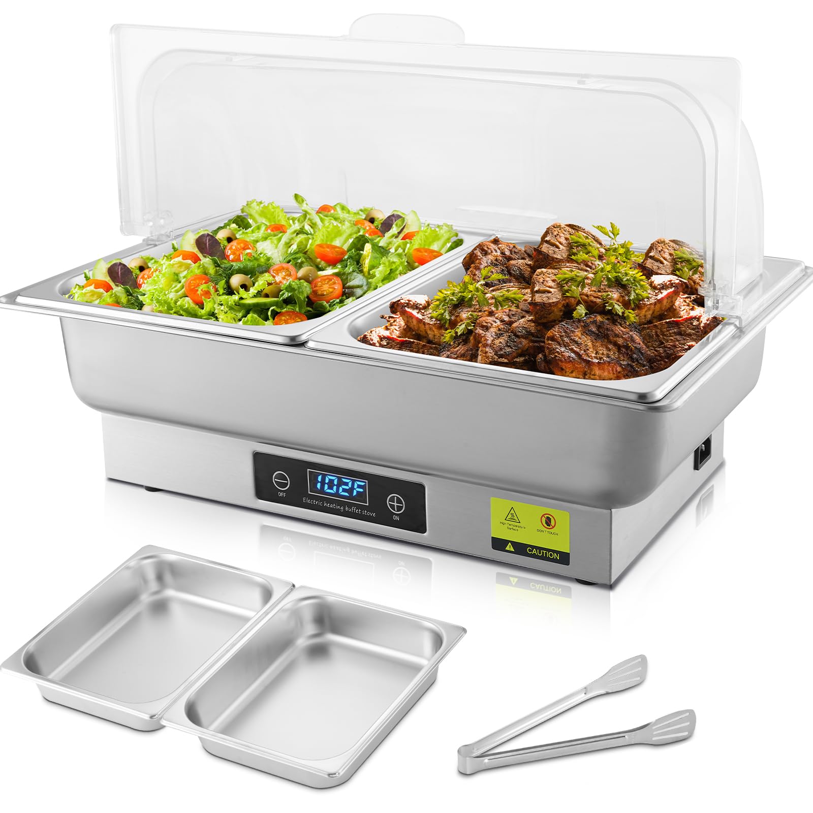 Electric Chafing Dish Buffet Set - 2 x 4.5QT Half Size with Temperature Control Display, 700W Roll Top Food Warmer for Catering, Parties & Buffet Serving - Perfect for Restaurants, Weddings & Events