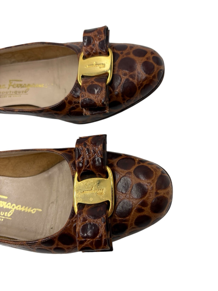 Salvatore Ferragamo Vara Crocodile Embossed 30MM Leather Pumps for Women - Size 6.5 | Elegant Dress Shoes for Office, Wedding & Special Occasions