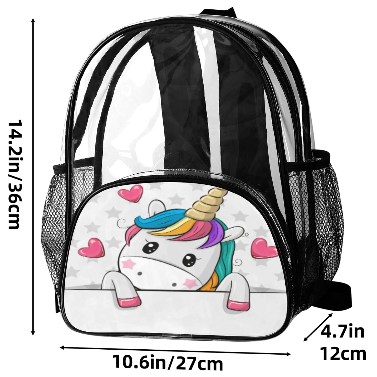Clear Mini Backpack - Cute Animal Unicorn Heart Design, Heavy Duty PVC Transparent Backpack with Reinforced Straps | Perfect for Work, School, Security Checks, Travel & Beach Day Trips