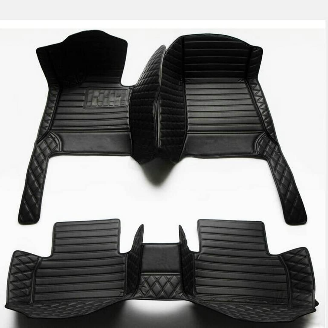 Custom Leather Car Floor Mats for Sedan & SUV - All Black Stitched Stripes Design - Waterproof & Anti-Slip Vehicle Pads for Men & Women - Perfect for Daily Commute, Road Trips & Car Protection