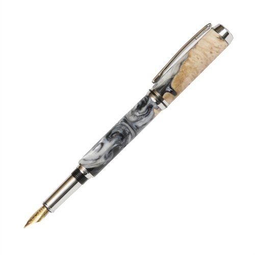 Premium Lanier Baron Fountain Pen - Rhodium Plated with Black Pearl Finish - Elegant Writing Instrument for Professionals & Gift Giving