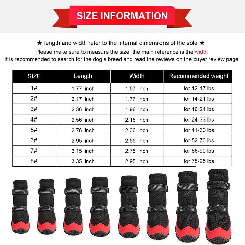 Anti-Slip Waterproof Dog Boots for Hot Pavement - Reflective Hiking Shoes for Small to Large Dogs (4PCS) | Breathable Paw Protectors for Walking, Running & Outdoor Adventures
