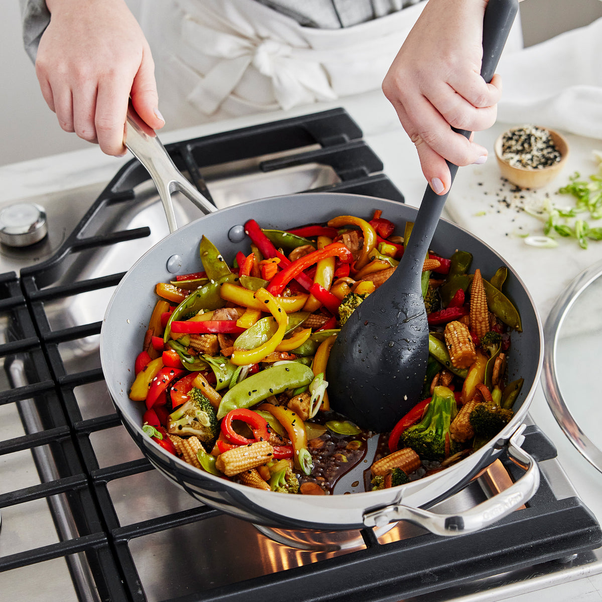 Valencia Pro 12-Inch Stainless Steel Wok with Glass Lid - Professional Stir Fry Pan for Asian Cooking, Home Kitchen & Restaurant Use