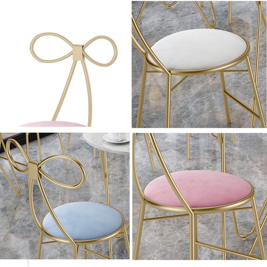 JHSLXD Gold Dining Chair - Elegant Metal Iron Art Armchair with Bow Tie Design, Fluffy Fabric Seat - Perfect for Bedroom, Dressing Table, Makeup Vanity, Lounge & Reading Nook - Stylish Pink Accent Chair for Home Decor