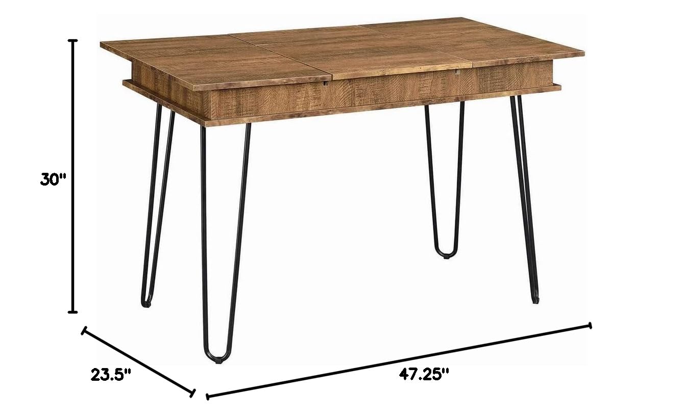 Modern Writing Desk with Hidden Storage & USB Port - Brown Wood Home Office Desk for Small Spaces, Study & Work from Home