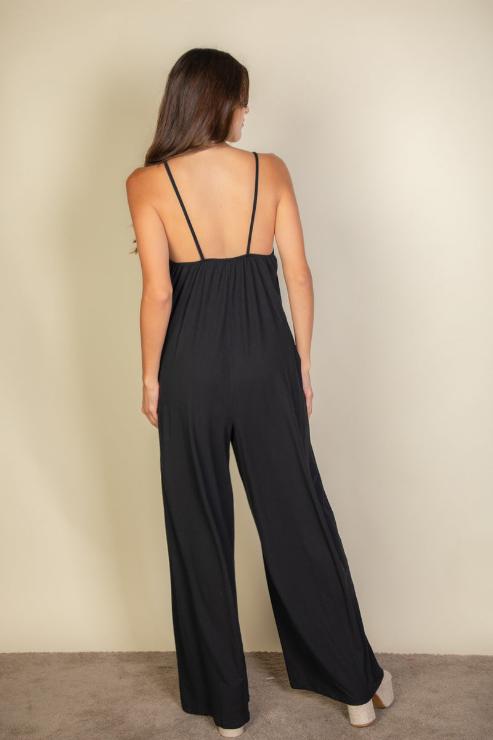 CAPELLA Women's Solid Color Spaghetti Strap Wide Leg Jumpsuit - Summer Casual Romper for Beach, Vacation & Date Night Outfits