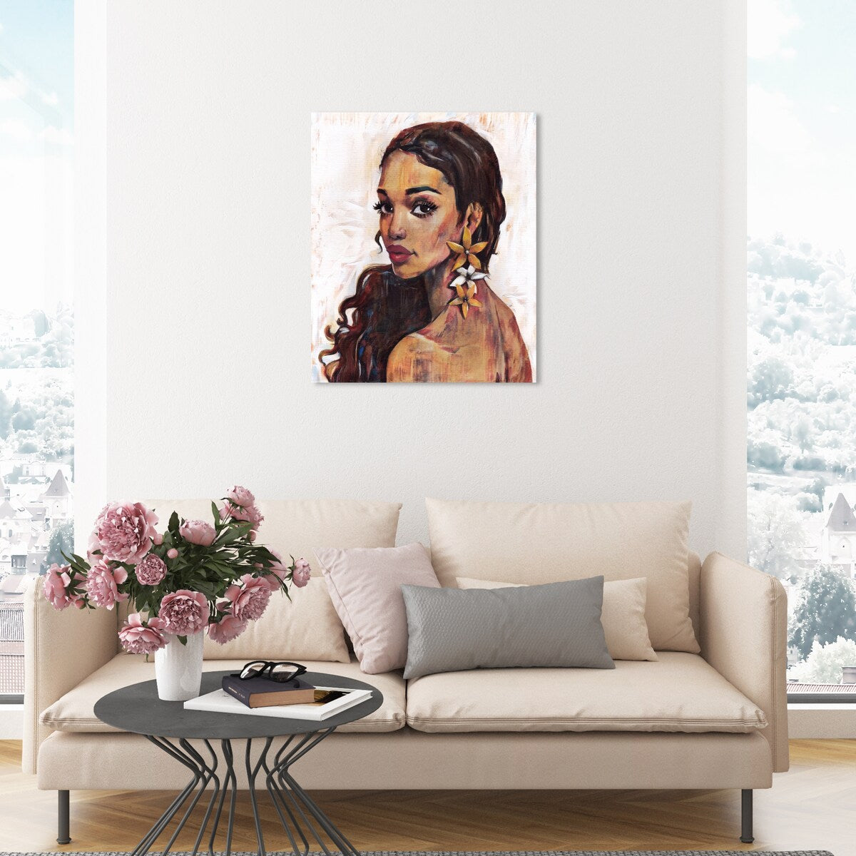 Elegant White Floral Canvas Wall Art Print - Traditional Flower Painting for Bedroom Decor | Perfect for Living Room, Nursery & Home Office