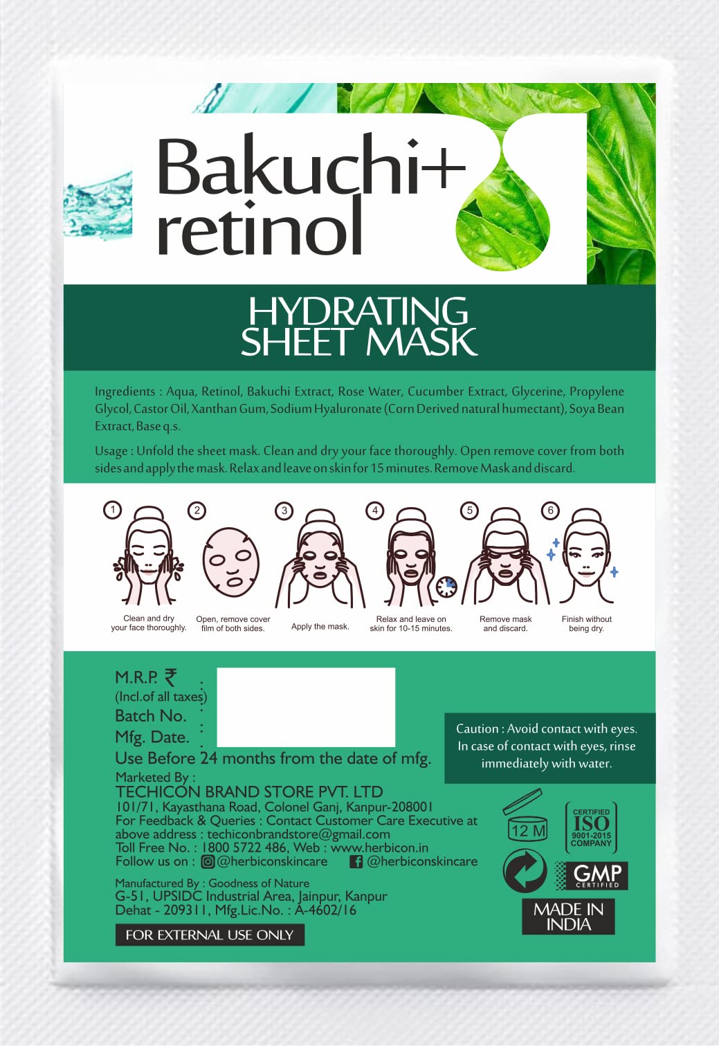 Retinol & Bakuchi Anti-Aging Face Sheet Mask for Fine Lines & Wrinkles - Hydrating Facial Treatment - 20g (3 Pack) | Perfect for Night Routine & Skincare Regimen