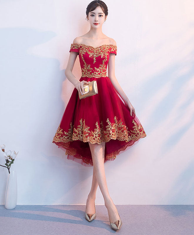 Elegant Burgundy Tulle Lace Short Prom Dress with High-Low Hem - Perfect for Homecoming, Prom Night & Special Occasions