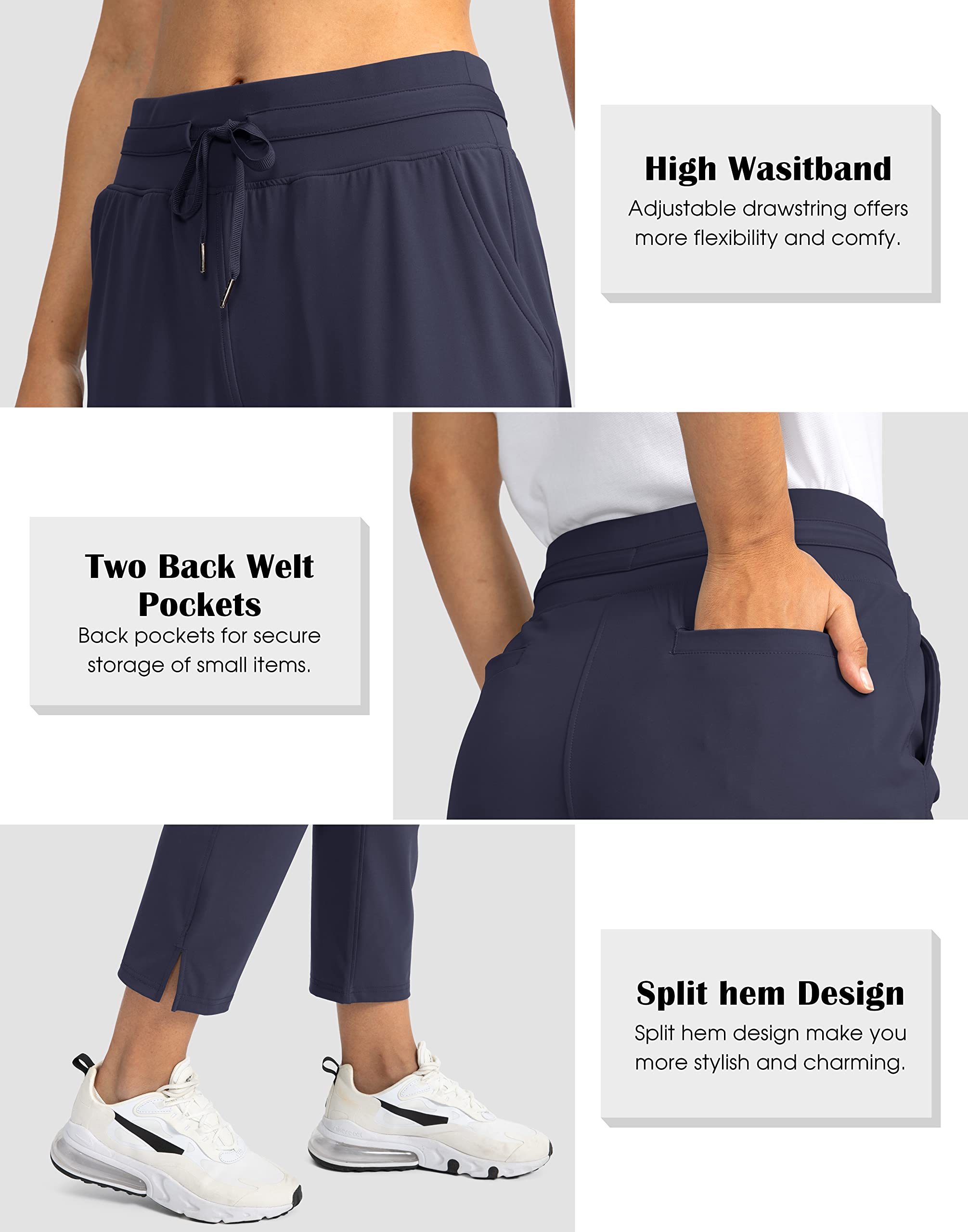 Soothfeel Women's High Waisted Stretch Sweatpants - 7/8 Length with 4 Pockets | Athletic, Work, Golf & Travel Pants for Women | Perfect for Yoga, Running & Casual Wear