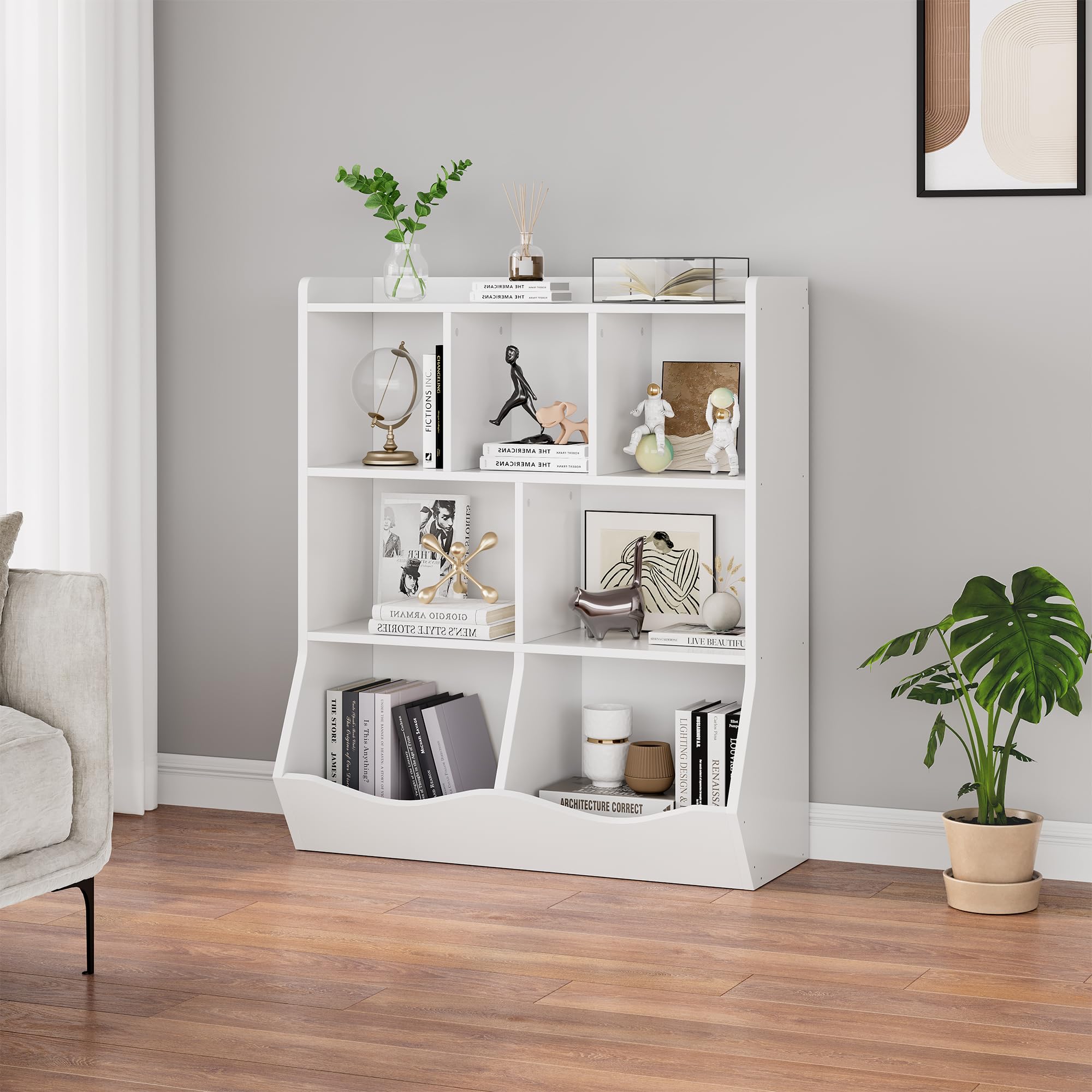 IDEALHOUSE 3-Tier Kids Bookshelf & Toy Storage Organizer - Sturdy Bookcase with Cubby Cabinet for Boys & Girls - Perfect for Bedroom, Playroom, Nursery & Homeschool (White) - Space-Saving Solution for Books, Toys & Learning Supplies