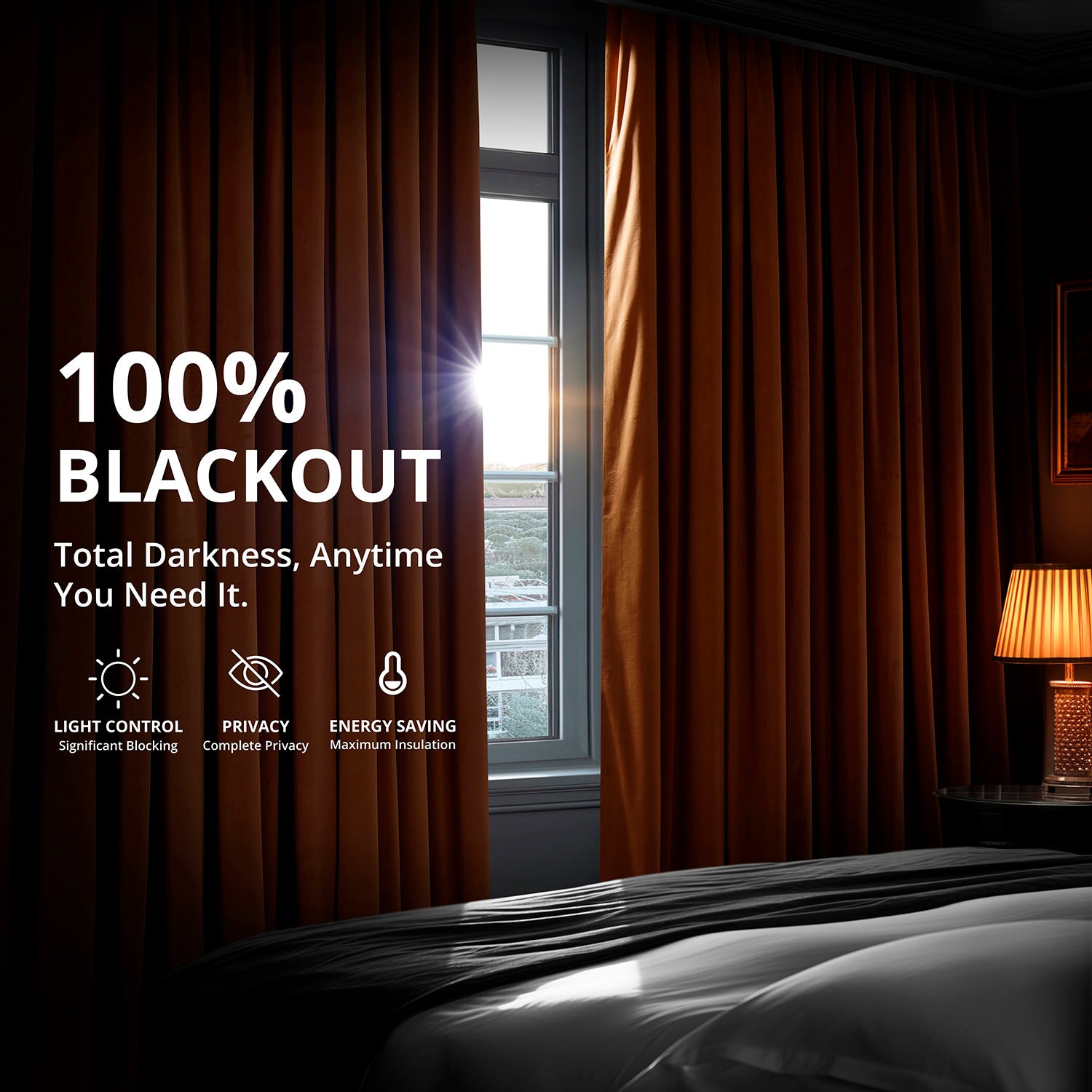 Burnt Pumpkin Signature Velvet Blackout Curtains - Thermal Insulated Room Darkening Drapes for Bedroom, Living Room & Nursery - Noise Reducing Window Treatments for Better Sleep