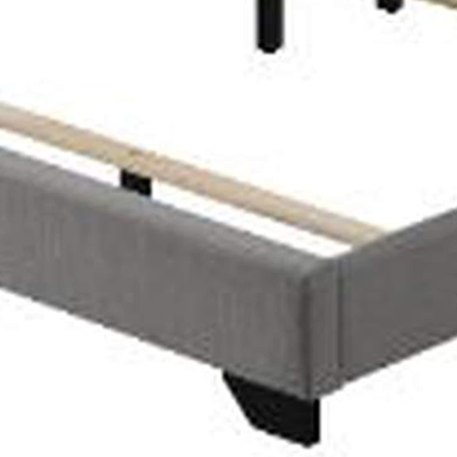 Benjara Queen Size Upholstered Bed with Fabric Headboard and Nailhead Trim in Gray - Elegant Bedroom Furniture for Master Suite or Guest Room