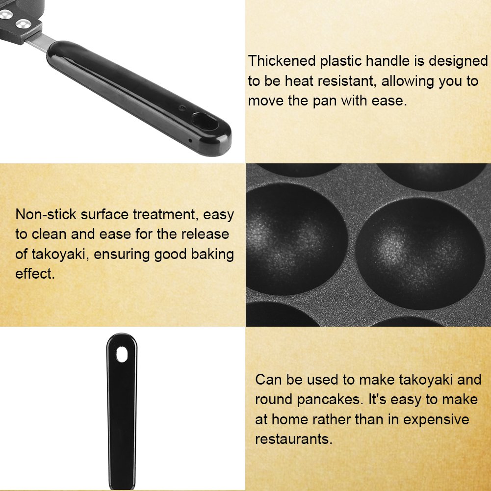 12-Hole Takoyaki Grill Pan - Non-Stick Aluminum Octopus Ball Maker for DIY Japanese Pancakes | Perfect for Home Kitchen, Party Snacks & Street Food Style Cooking | Black