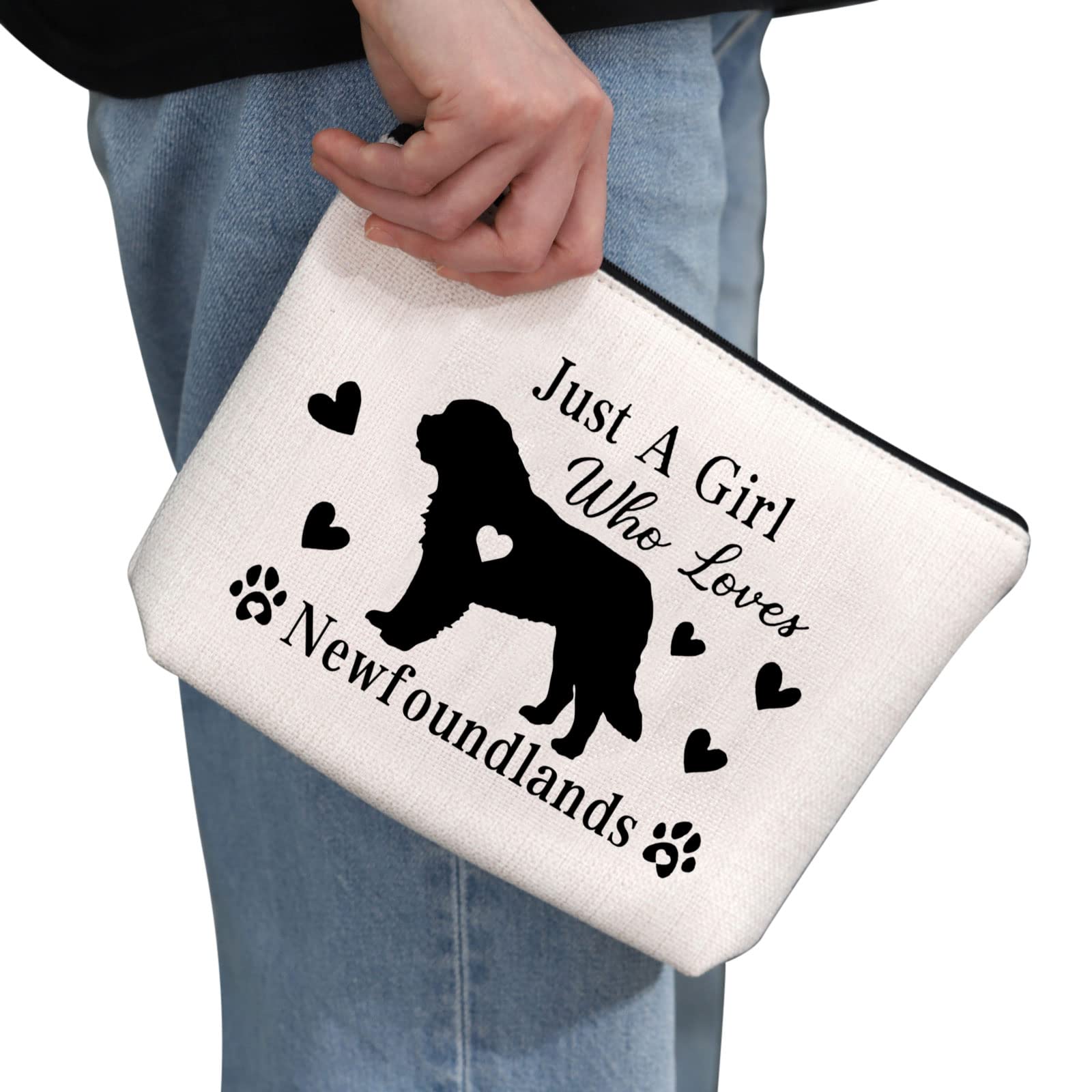 **G2TUP Newfoundland Dog Lover Gift - Cute Newfoundlands Themed Makeup Bag for Dog Owners - Travel Cosmetic Pouch (White) - Perfect for Travel, Gym & Daily Use**